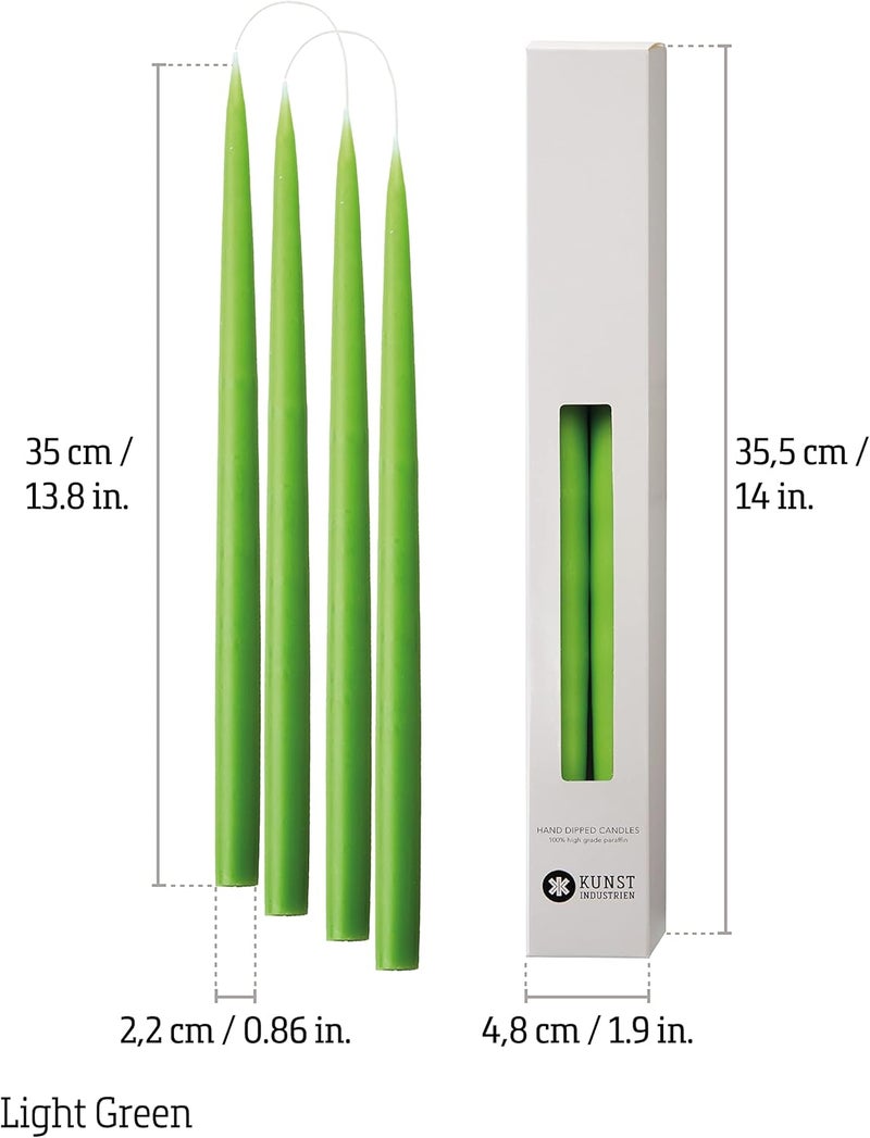 Kunstindustrien ® Taper Candles – Set of 4, 13.8" – Made in Denmark, Long Burning Candles 15h, Unscented & Smokeless Candlesticks – Elegant Tall Candles for Weddings, Dinners & Home Decor (Light Green) - Image 2